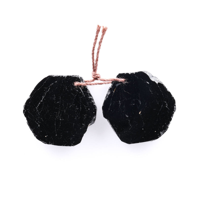 Drilled Freeform Natural Black Tourmaline Slice Earring Pair Cabochon Cab Pair Irregular Raw Organic Gemstone Bead Pair