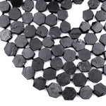 Black Tourmaline Beads Flat Hexagon Shape Real Genuine Black Tourmaline Crystal Gemstones 16" Strand