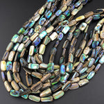 Natural Abalone Tube Beads Iridescent Rainbow Glow Blue Green Red Pink Flash 16" Strand