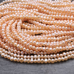 Genuine Freshwater Peach Seed Pearls 3mm 4mm Off Round Iridescent Pearl Beads 16" Strand