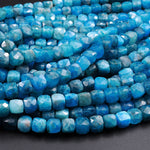 AA Natural Blue Apatite Faceted 5mm Dice Cube Beads 16" Strand