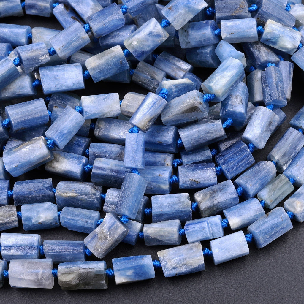 Raw Organic Natural Kyanite Faceted Cylinder Tube Beads 16" Strand