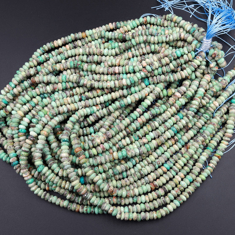 Natural Peruvian Chrysocolla Turquoise Faceted Rondelle Beads 6mm 8mm 10mm 15.5" Strand