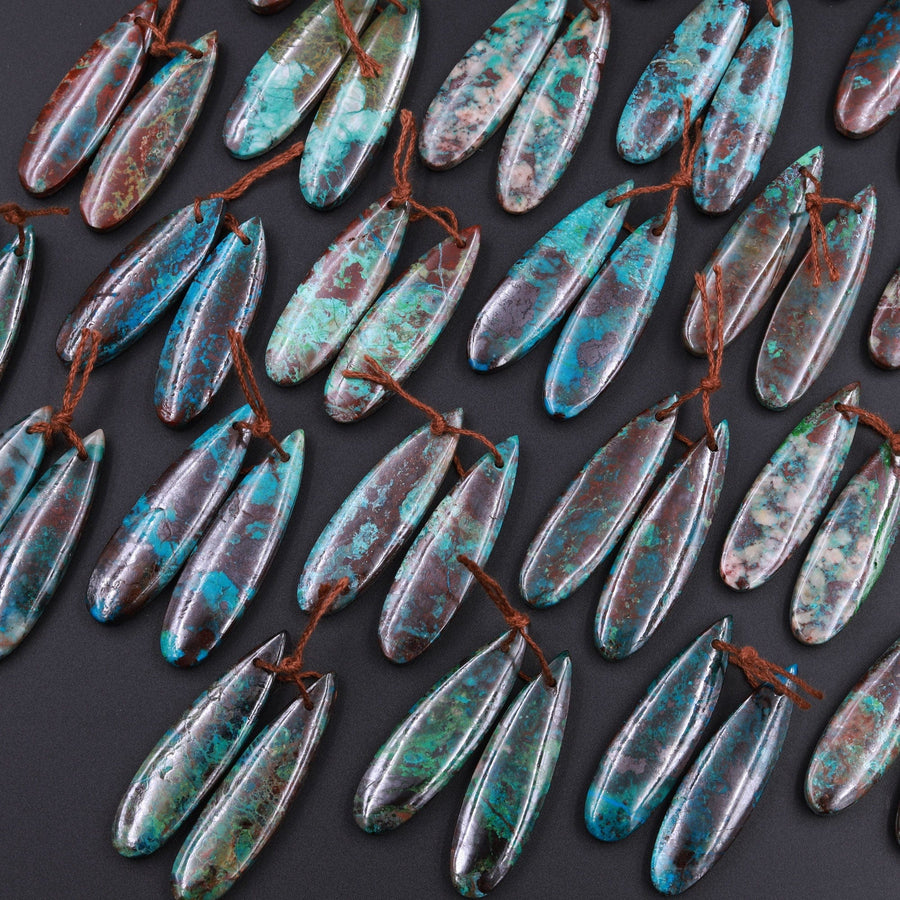 Drilled Parrot Wing Chrysocolla Teardrop Earring Pair Matched Teardrop Cabochon Natural Blue Red Gemstone Stone Beads