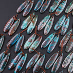 Drilled Parrot Wing Chrysocolla Teardrop Earring Pair Matched Teardrop Cabochon Natural Blue Red Gemstone Stone Beads