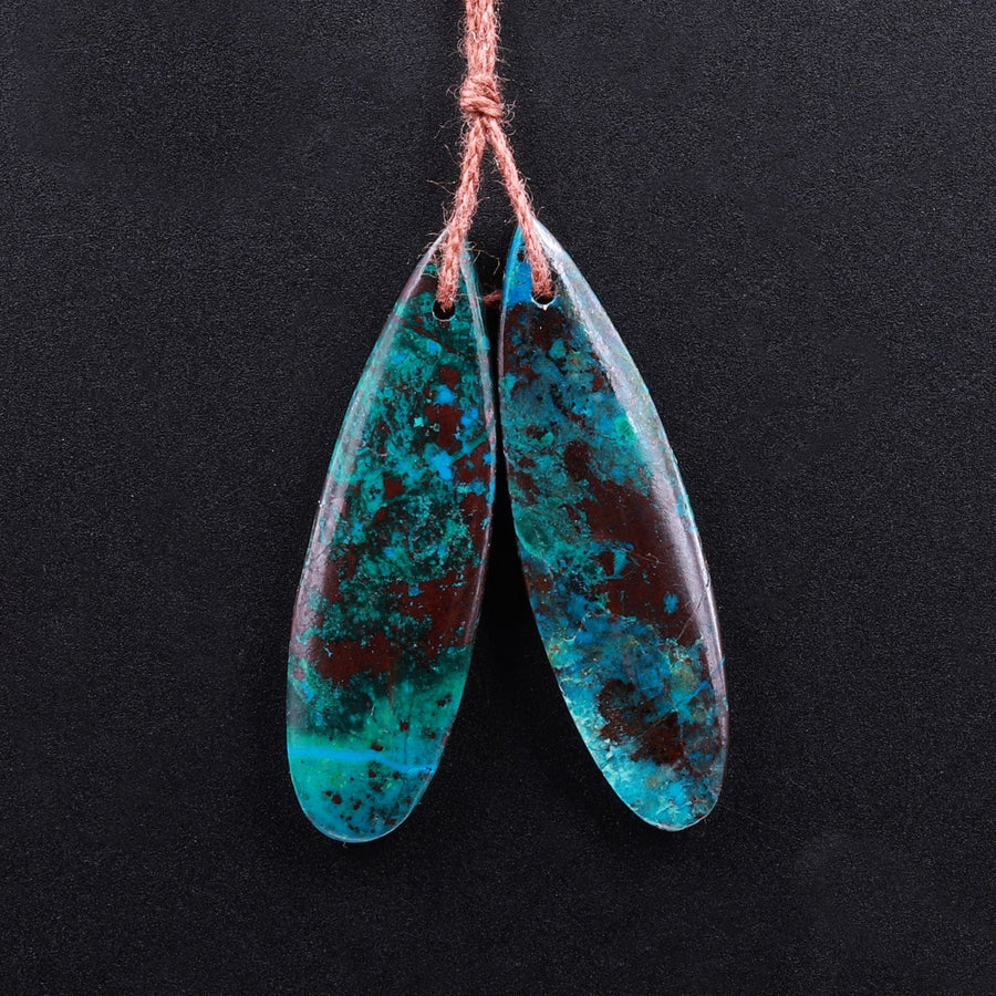 Drilled Parrot Wing Chrysocolla Teardrop Earring Pair Matched Teardrop Cabochon Natural Blue Red Gemstone Stone Beads