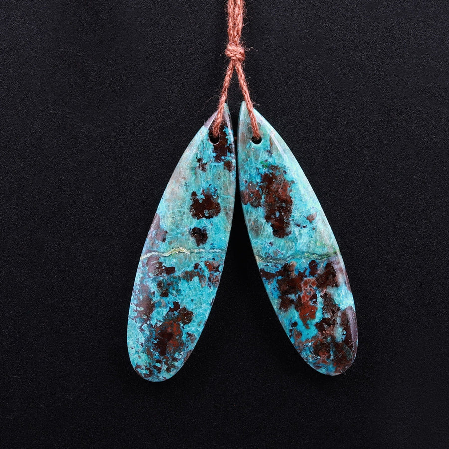 Drilled Parrot Wing Chrysocolla Teardrop Earring Pair Matched Teardrop Cabochon Natural Blue Red Gemstone Stone Beads