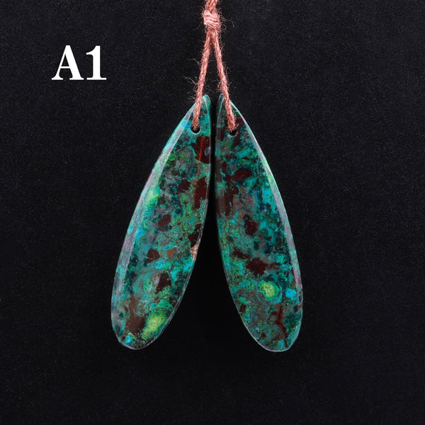Drilled Parrot Wing Chrysocolla Teardrop Earring Pair Matched Teardrop Cabochon Natural Blue Green Red Gemstone Stone Beads A1
