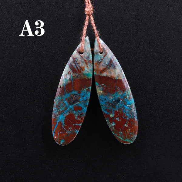 Drilled Parrot Wing Chrysocolla Teardrop Earring Pair Matched Teardrop Cabochon Natural Blue Green Red Gemstone Stone Beads A3