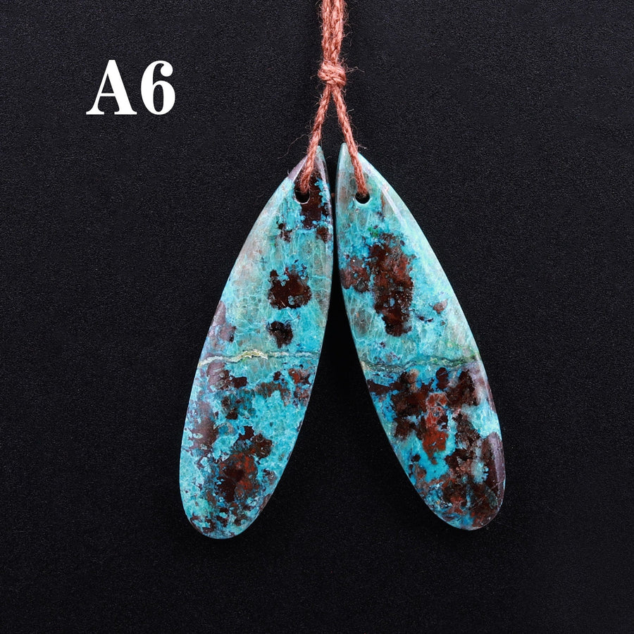 Drilled Parrot Wing Chrysocolla Teardrop Earring Pair Matched Teardrop Cabochon Natural Blue Green Red Gemstone Stone Beads A6