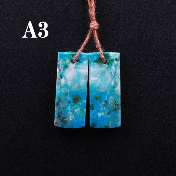 Drilled Parrot Wing Chrysocolla Short Rectangle Earring Pair Matched Natural Blue Green Gemstone Stone Beads A3