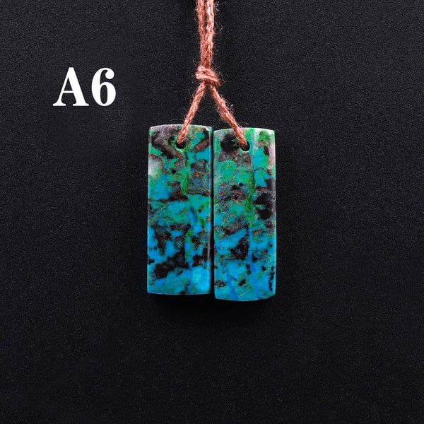 Drilled Parrot Wing Chrysocolla Short Rectangle Earring Pair Matched Natural Blue Green Gemstone Stone Beads A6