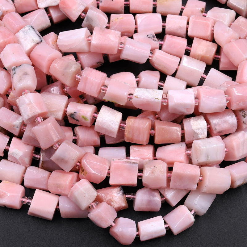 AA Hand Cut Natural Peruvian Pink Opal Tube Beads Cylinder 16" Strand