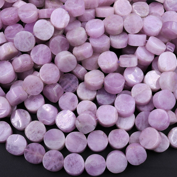 Natural Kunzite 10mm 12mm Coin Beads Vibrant Violet Purple Pink Gemstone Real Genuine Natural Kunzite 16" Strand