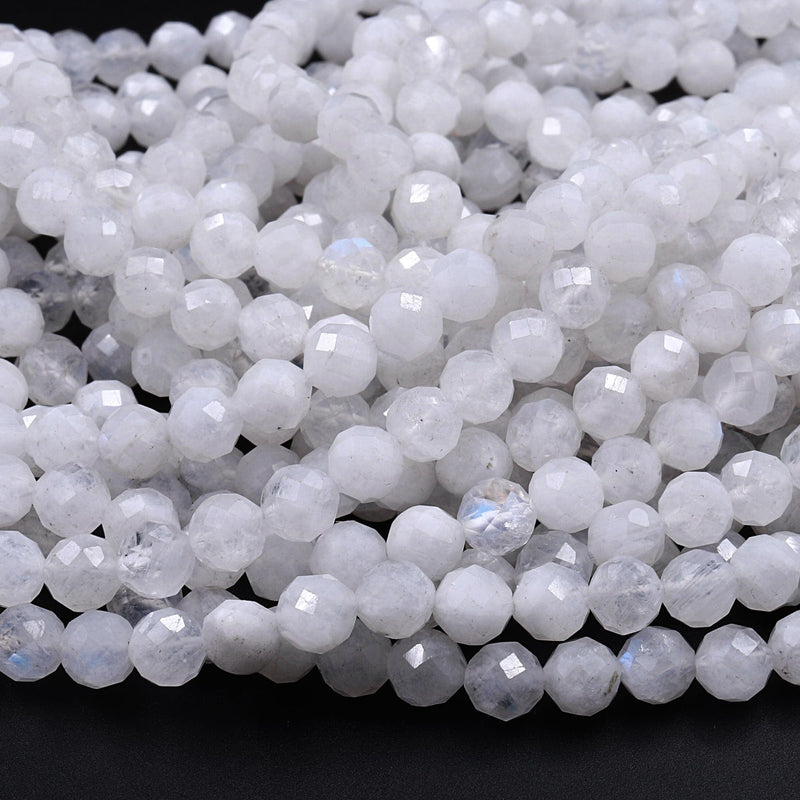 Reiki White Moonstone Beads 2/3/6mm 15 Natural Stone Beads Faceted Round  Loose Stone Small Beads for Craft Necklace Jewelry - ( Color: Moonstone;