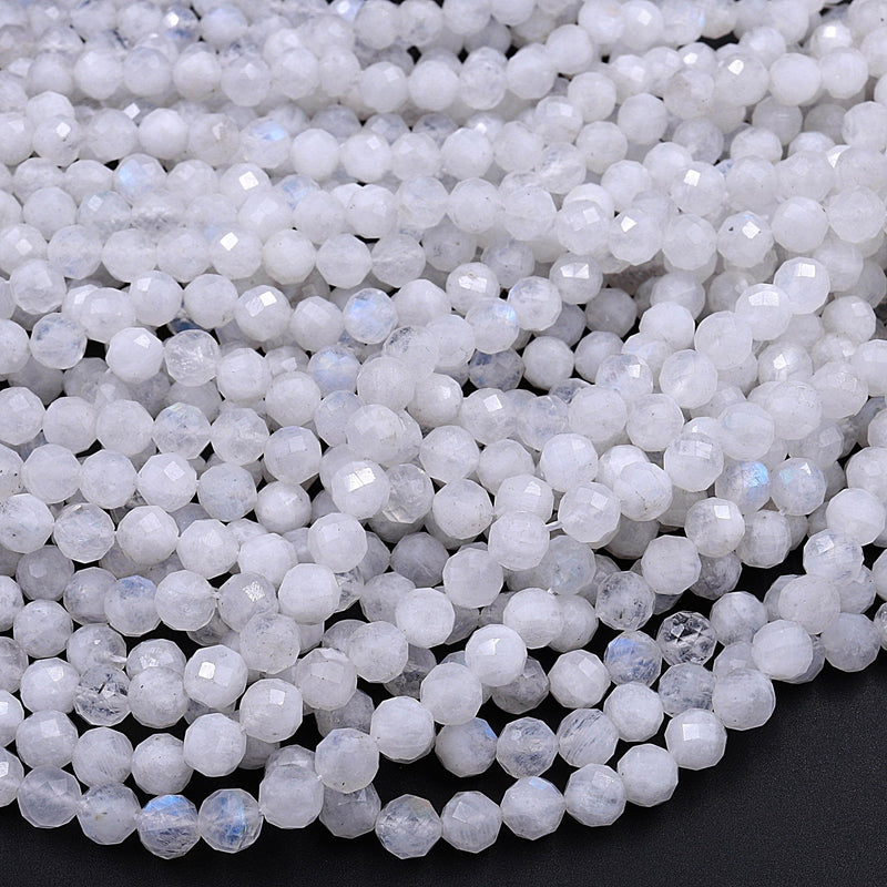 Natural Rainbow Moonstone 2mm 3mm 4mm 5mm Faceted Round Beads