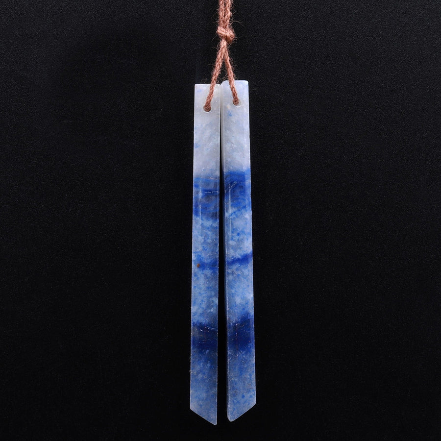 Super Long Linear Spike Earring Pair Matched Gemstone Natural Blue Aventurine Beads With Beveled Edge