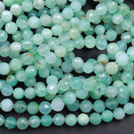 Natural Australian Green Chrysoprase Faceted Round 6mm 8mm Beads Diamond Cut Gemstone Beads 16" Strand