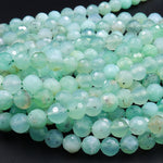 Natural Australian Green Chrysoprase Faceted Round 6mm 8mm Beads Diamond Cut Gemstone Beads 16" Strand