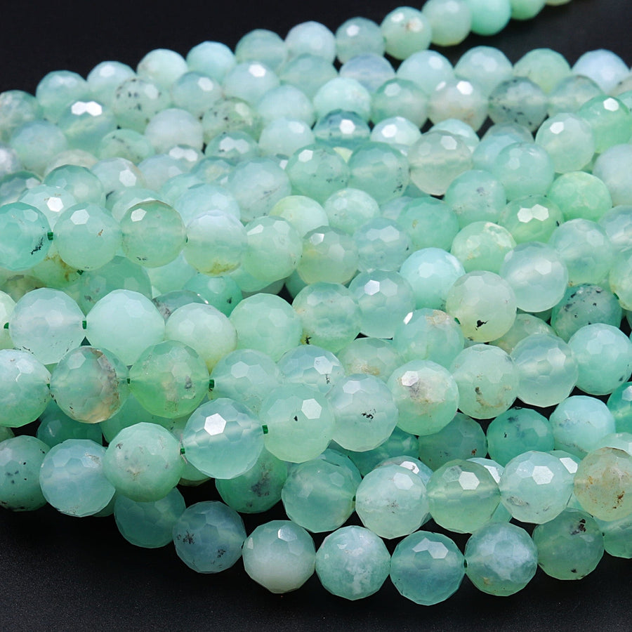 Natural Australian Green Chrysoprase Faceted Round 6mm 8mm Beads Diamond Cut Gemstone Beads 16" Strand