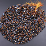 Genuine African Pietersite Faceted 2mm 3mm 4mm Round Beads Natural Brown Gold Blue Gemstone from Namibia South Africa 15.5" Strand
