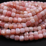 Natural Peruvian Pink Opal 6mm Faceted Cube Square Dice Beads 15.5" Strand