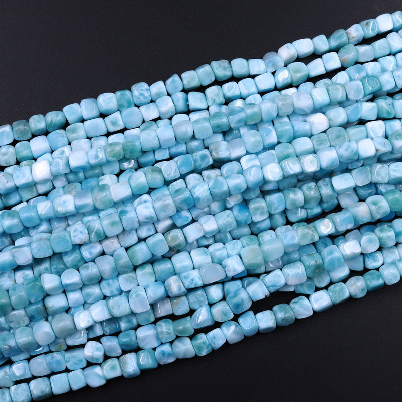 AA Natural Blue Larimar Beads Freeform Cube Nuggets Real Larimar Stone 16" Strand