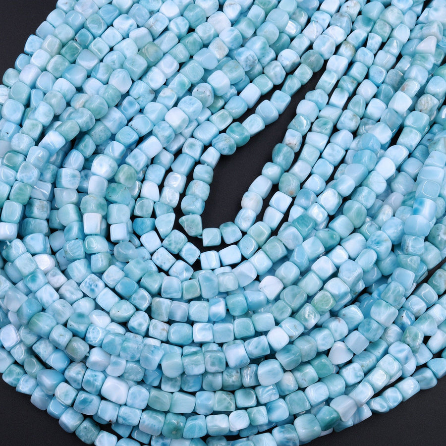 AA Natural Blue Larimar Beads Freeform Cube Nuggets Real Larimar Stone 15.5" Strand