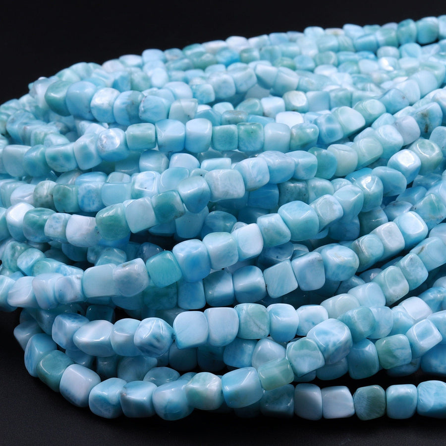 AA Natural Blue Larimar Beads Freeform Cube Nuggets Real Larimar Stone 15.5" Strand