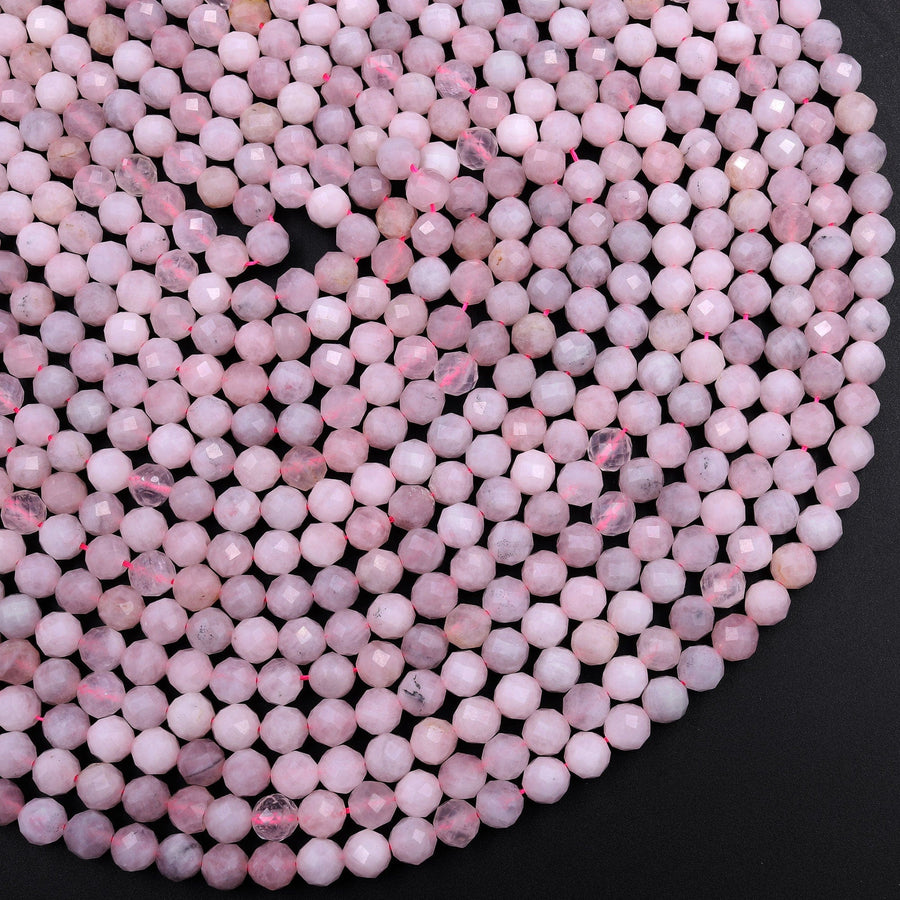 Micro Faceted Madagascar Pink Rose Quartz 6mm Round Beads 15.5" Strand