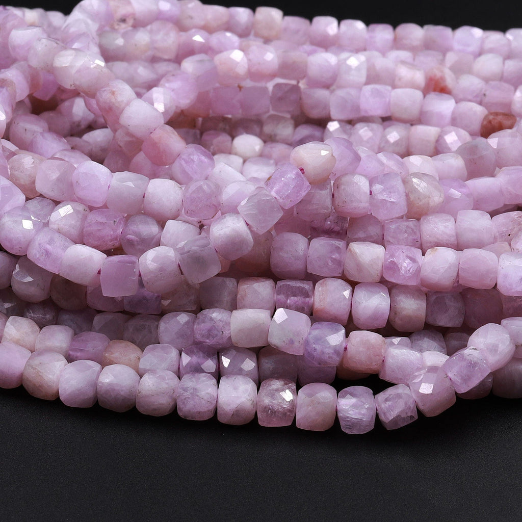 Natural Violet Purple Pink Kunzite Faceted 4mm Cube Beads Micro Faceted Laser Diamond Cut 15.5" Strand