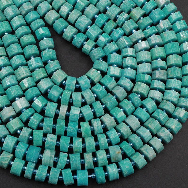 Natural Russian Amazonite Beads Faceted Rondelle Disc Wheel Stunning Translucent Blue Green Gemstone 15.5" Strand
