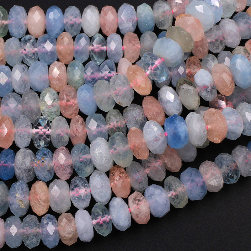 AAA Multicolor Pink Blue Green Aquamarine Morganite Beryl faceted Rondelle Beads 10mm 16" Strand