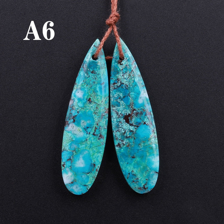 Drilled Parrot Wing Chrysocolla Teardrop Earring Pair Matched Teardrop Cabochon Natural Blue Green Gemstone Stone Beads