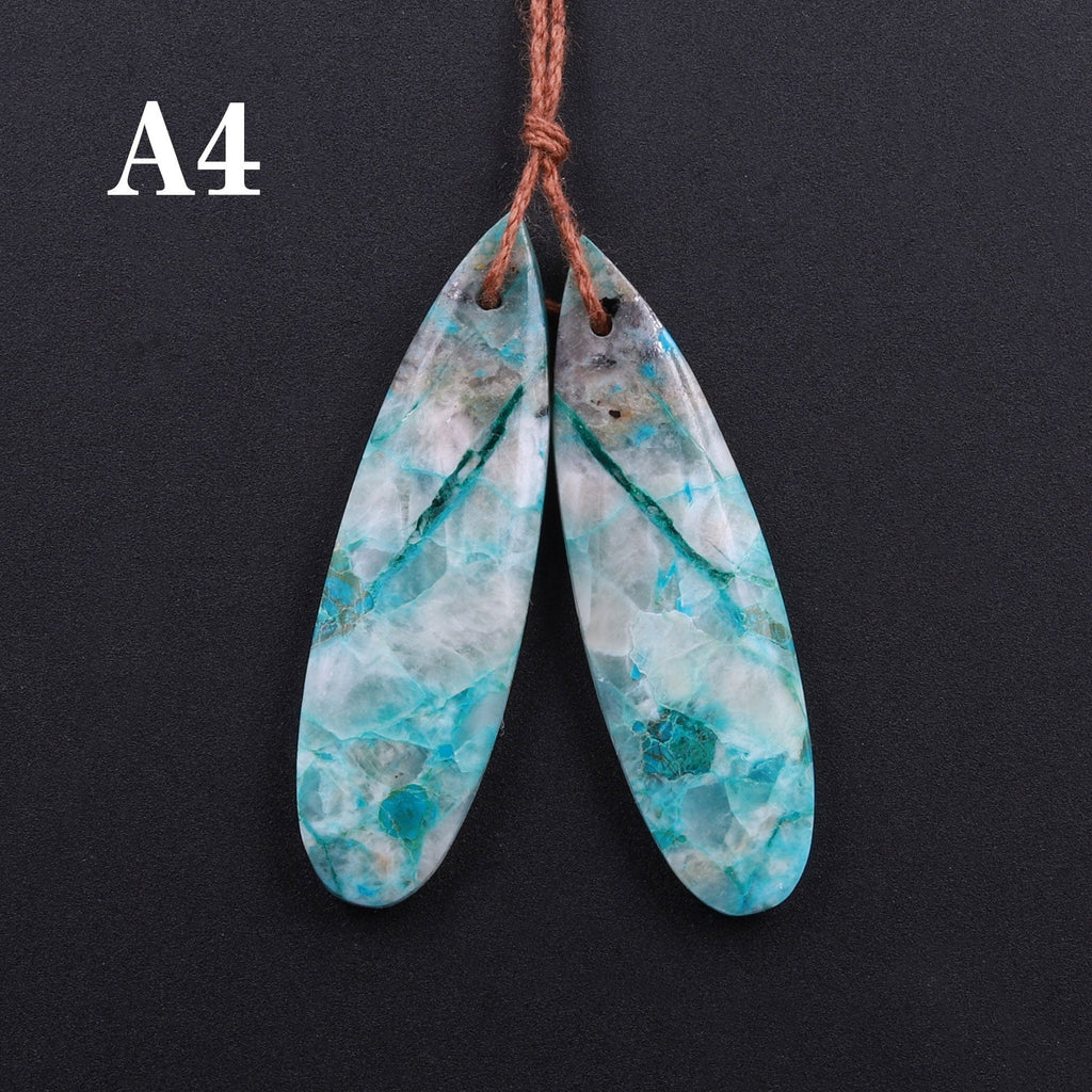 Drilled Parrot Wing Chrysocolla Teardrop Earring Pair Matched Teardrop Cabochon Natural Blue Green Gemstone Stone Beads A4
