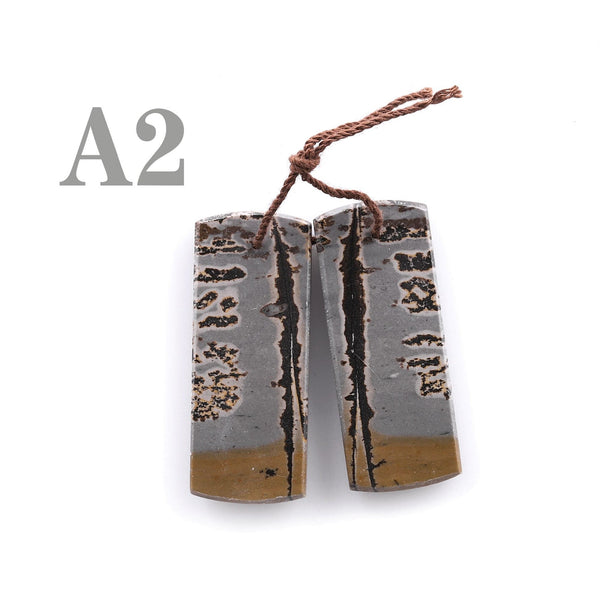 Natural Wild Horse Picture Jasper Flat Rectangle Earring Pair Cabochon Cab Drilled Matched Gemstone Bead Pair A2