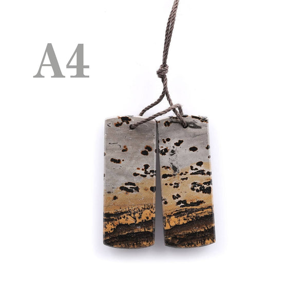 Natural Wild Horse Picture Jasper Flat Rectangle Earring Pair Cabochon Cab Drilled Matched Gemstone Bead Pair A4
