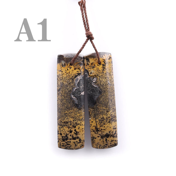 Natural Wild Horse Picture Jasper Rectangle Earring Pair Cabochon Cab Drilled Matched Gemstone Bead Pair A1