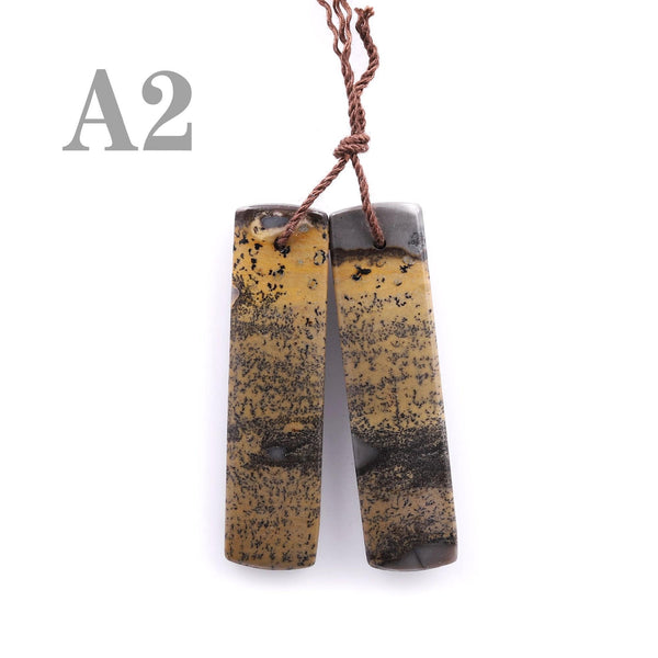 Natural Wild Horse Picture Jasper Rectangle Earring Pair Cabochon Cab Drilled Matched Gemstone Bead Pair A2