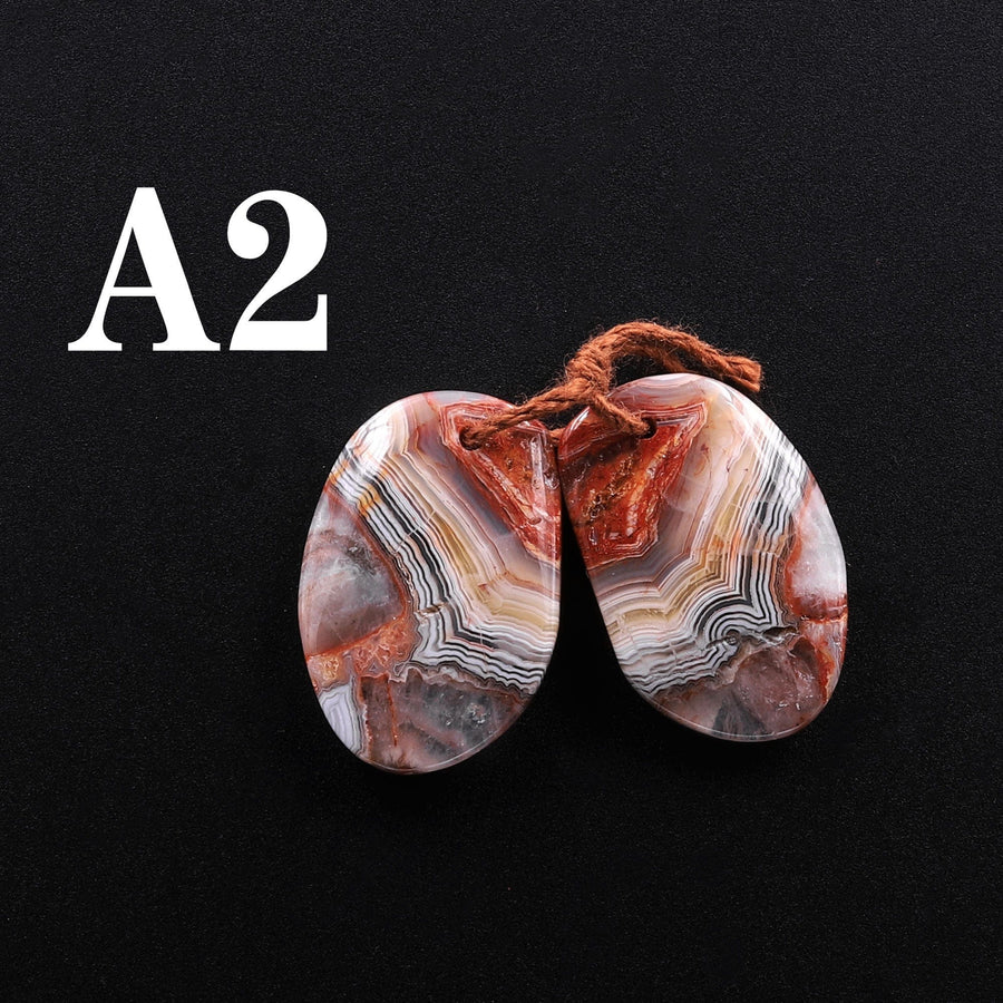 Drilled Laguna Lace Agate Freeform Earring Matched Gemstone Cabochon Stone Bead Pair A2