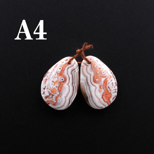 Drilled Laguna Lace Agate Freeform Earring Matched Gemstone Cabochon Stone Bead Pair A4