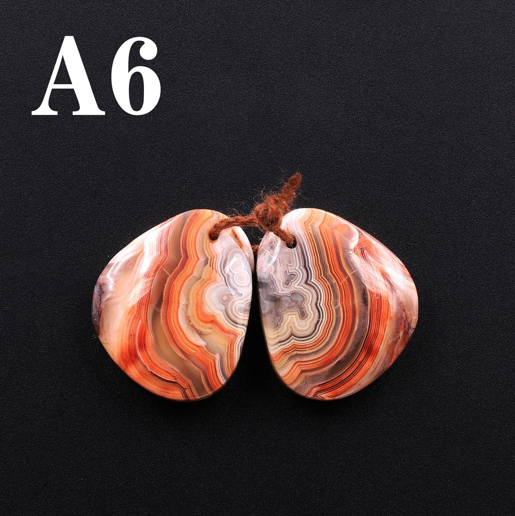 Drilled Laguna Lace Agate Freeform Earring Matched Gemstone Cabochon Stone Bead Pair A6