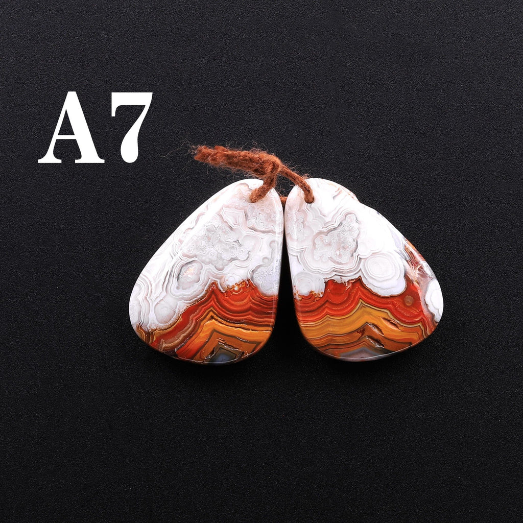 Drilled Laguna Lace Agate Freeform Earring Matched Gemstone Cabochon Stone Bead Pair A6