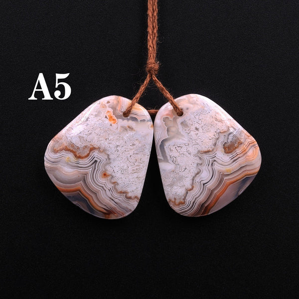 Drilled Laguna Lace Agate Freeform Earring Matched Gemstone Cabochon Stone Bead Pair A5