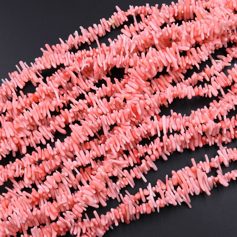 Super Thin fine Baby Pink Coral Beads Freeform Branch Stick Chip