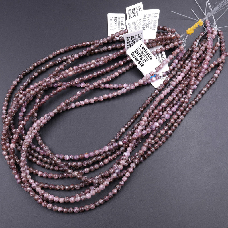 Natural Lepidolite 4mm Round Beads Chatoyant Earthy Natural Dark Maroon Purple Gemstone 16" Strand