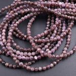 Natural Lepidolite 4mm Round Beads Chatoyant Earthy Natural Dark Maroon Purple Gemstone 16" Strand