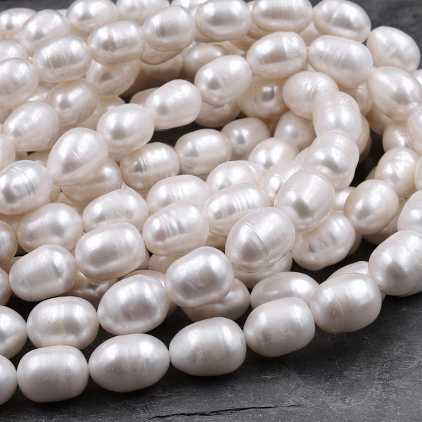 Large Genuine White Freshwater Potato Oval Pearl Shimmery Iridescent Classic White Pearl 16" Strand