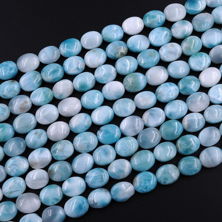 AA Natural Blue Larimar Oval Beads 10mm 12mm High Quality Genuine Blue Larimar Gemstone Good For Earrings 15.5" Strand