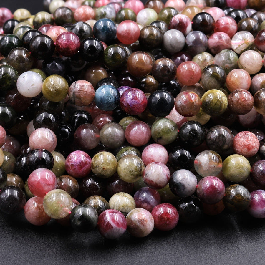 Natural Multicolor Watermelon Pink Green Yellow Tourmaline Round Beads 4mm 6mm 8mm 10mm Colorful Real Genuine Gemstone 15.5" Strand